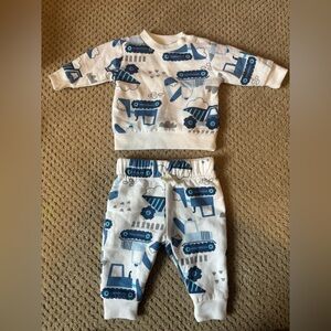 Blue and White Tractor Print Baby Outfit